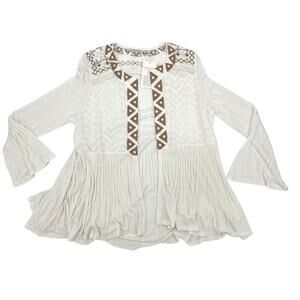 Soft Surroundings Kimono Topper NWT White and Gold Size Large Silk Embroidery